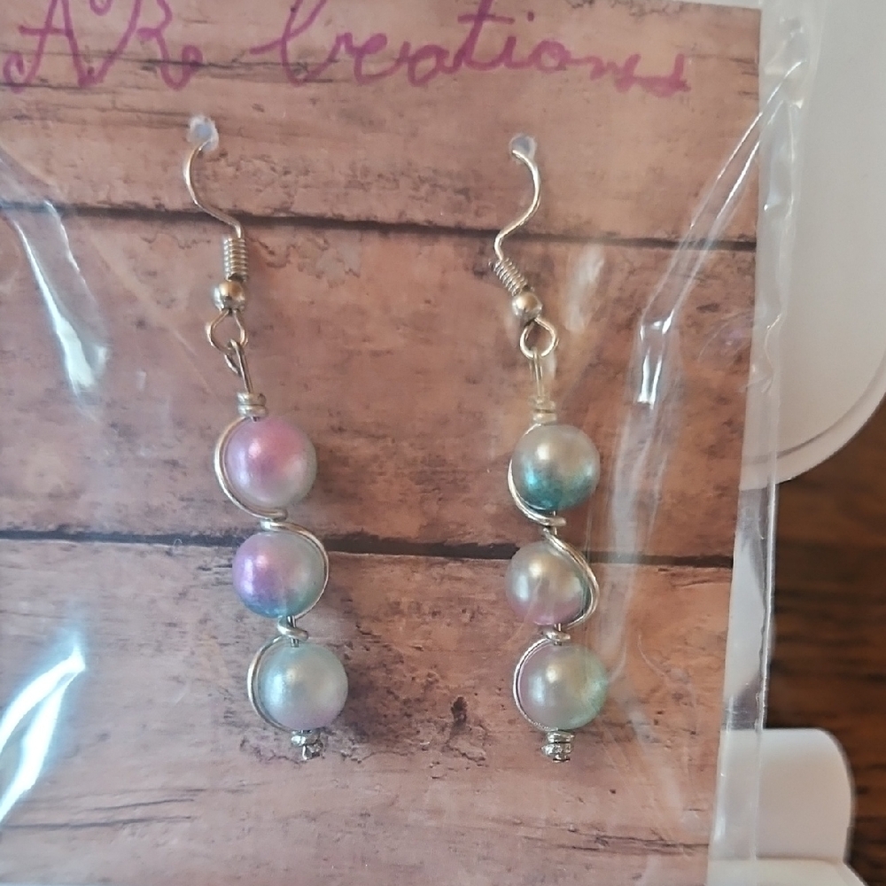 Handmade Iridescent Pearl Earrings With Silver Wire
